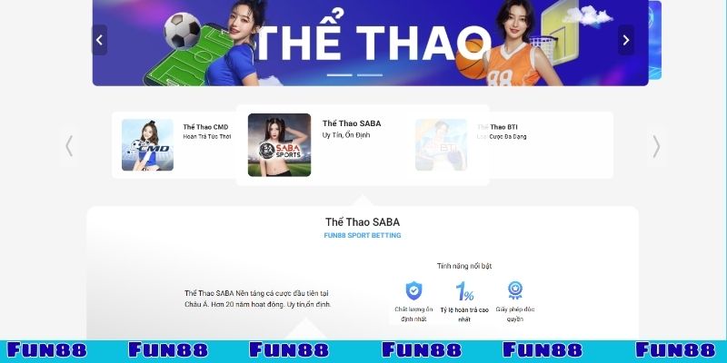 Một số sảnh cược thể thao FUN88 xanh chín